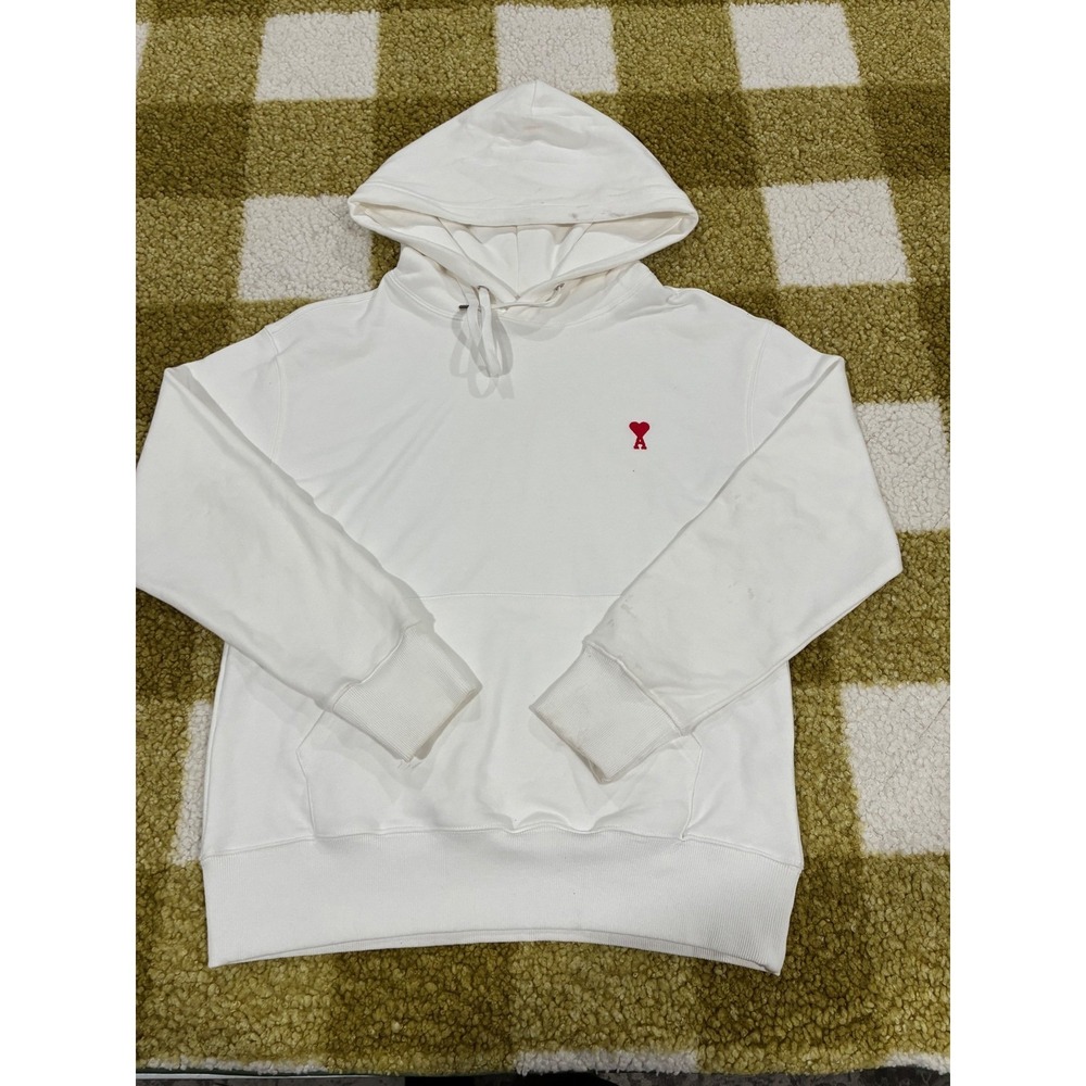 Ami Alexandre Mattiussi White Ami de Coeur Heart Logo Hoodie Portugal Mens Small